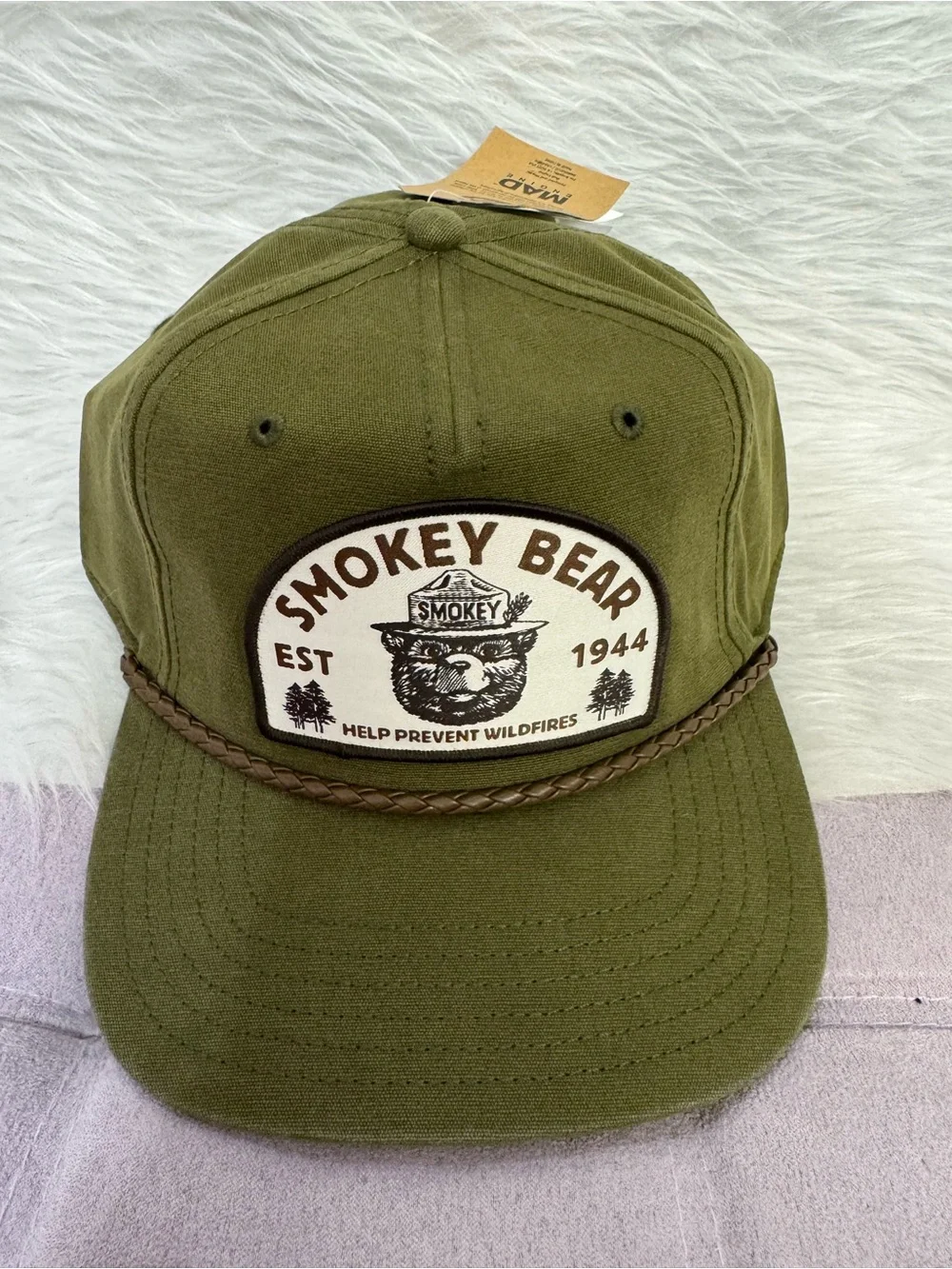Smokey Bear Olive Green Patch Snapback Hat - Picture 1 of 4